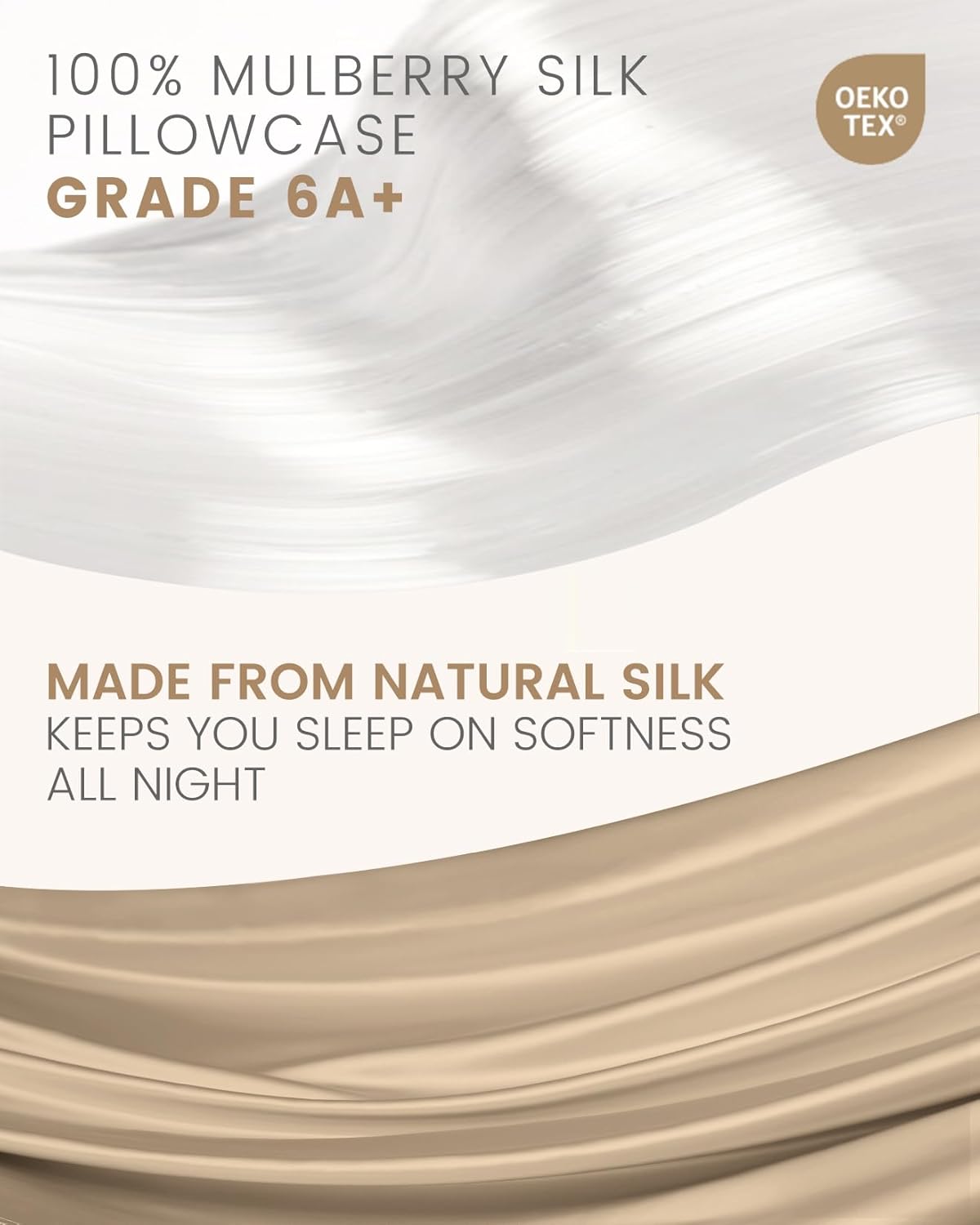 THXSILK Set of 2 Silk Pillowcase for Hair and Skin, 100% Mulberry Silk Bed Pillowcase Ultra-Soft, Hypoallergenic Soft Breathable Silk Pillow Case with Hidden Zipper, King Size 20"x36", Taupe