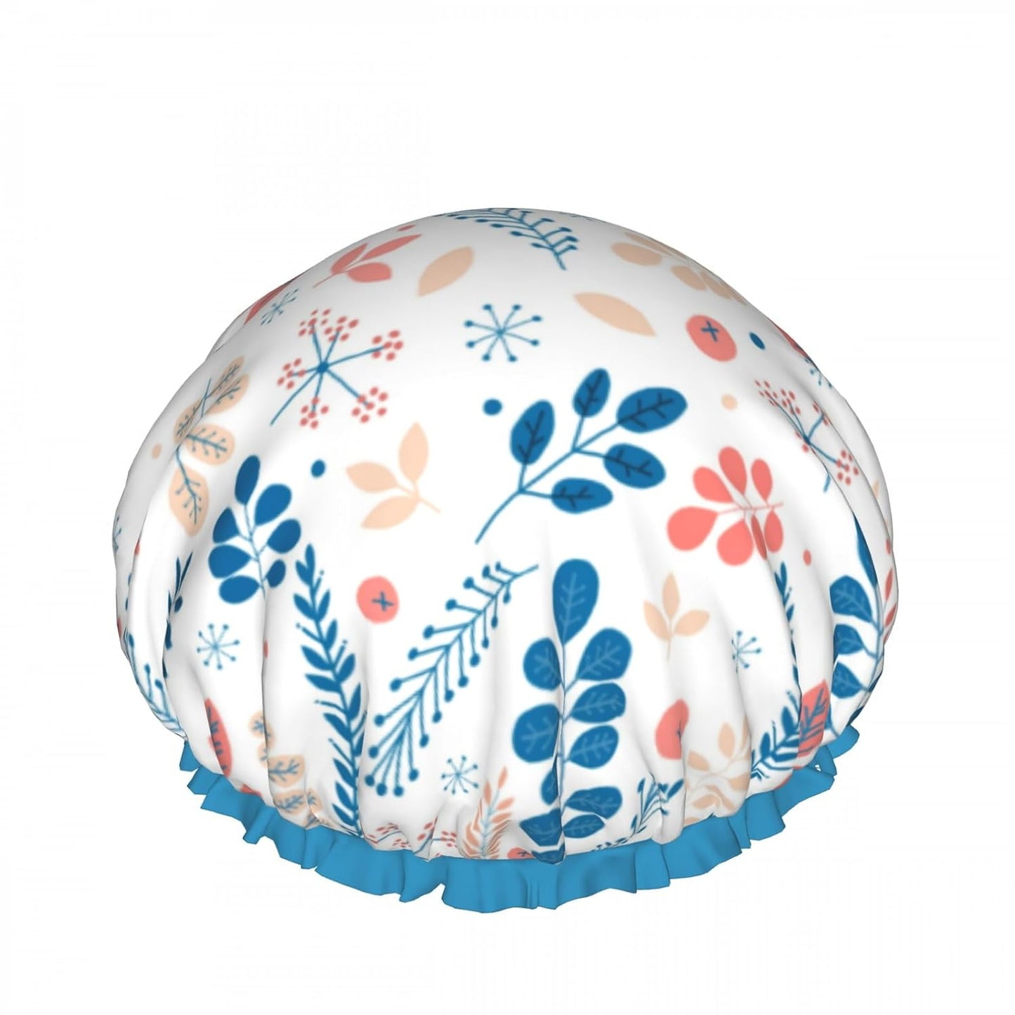 Cute Colorful Leaves Double Layer Waterproof Shower Cap for Women Reusable Bath Cap for All Long Hair Lengths Soft Bath Shower Hat