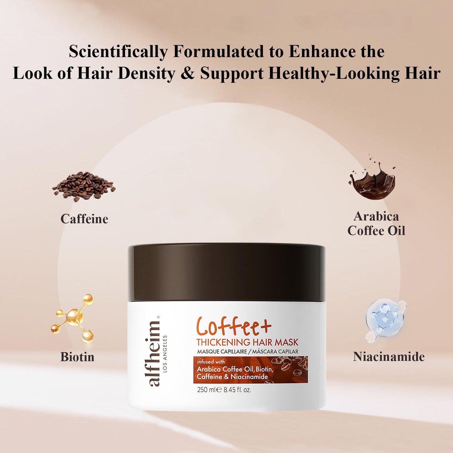 Alfheim Coffee+ Thickening Hair Mask | Biotin & Caffeine for Fine & Thinning Hair | Deep Conditioning & Strengthening Treatment | Moisturizes, Repairs & Adds Volume | Sulfate-Free & Color-Safe 8.45 oz