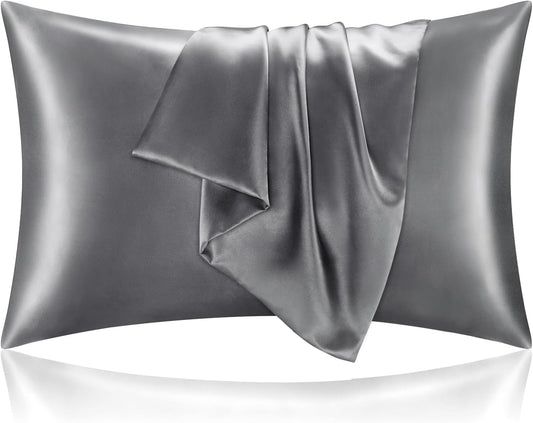 BEDELITE Satin Pillowcase for Hair and Skin, Super Soft and Cooling Similar to Silk Pillow Cases 2 Pack with Envelope Closure, Gift for Women Men(20"x26" Standard Size, Dark Grey)