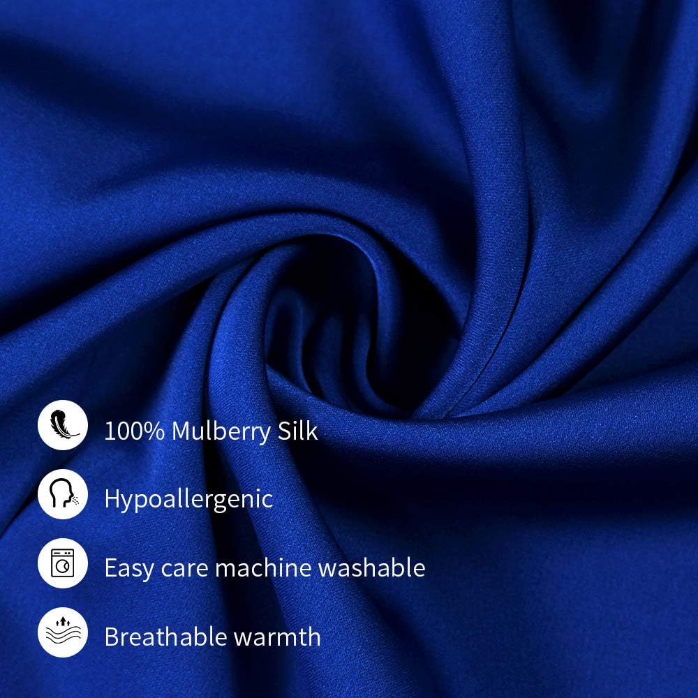 100% Mulberry Silk Pillowcases Set of 2 for Hair and Skin and Super Soft and Breathable Queen Size Nature Silk Pillowcases (Queen, Royal Blue)