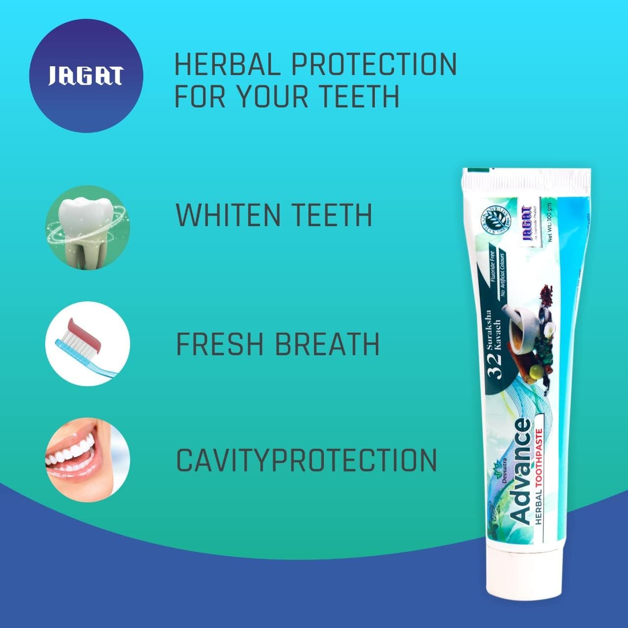 Jagat Devsutra Advanced Toothpaste | Doctor Recommended Ayurvedic, Organic & Herbal | 100% Natural Teeth Whitening, No Fluoride & Artificial Colors, Gum Cure, Vegan - Pack of 4