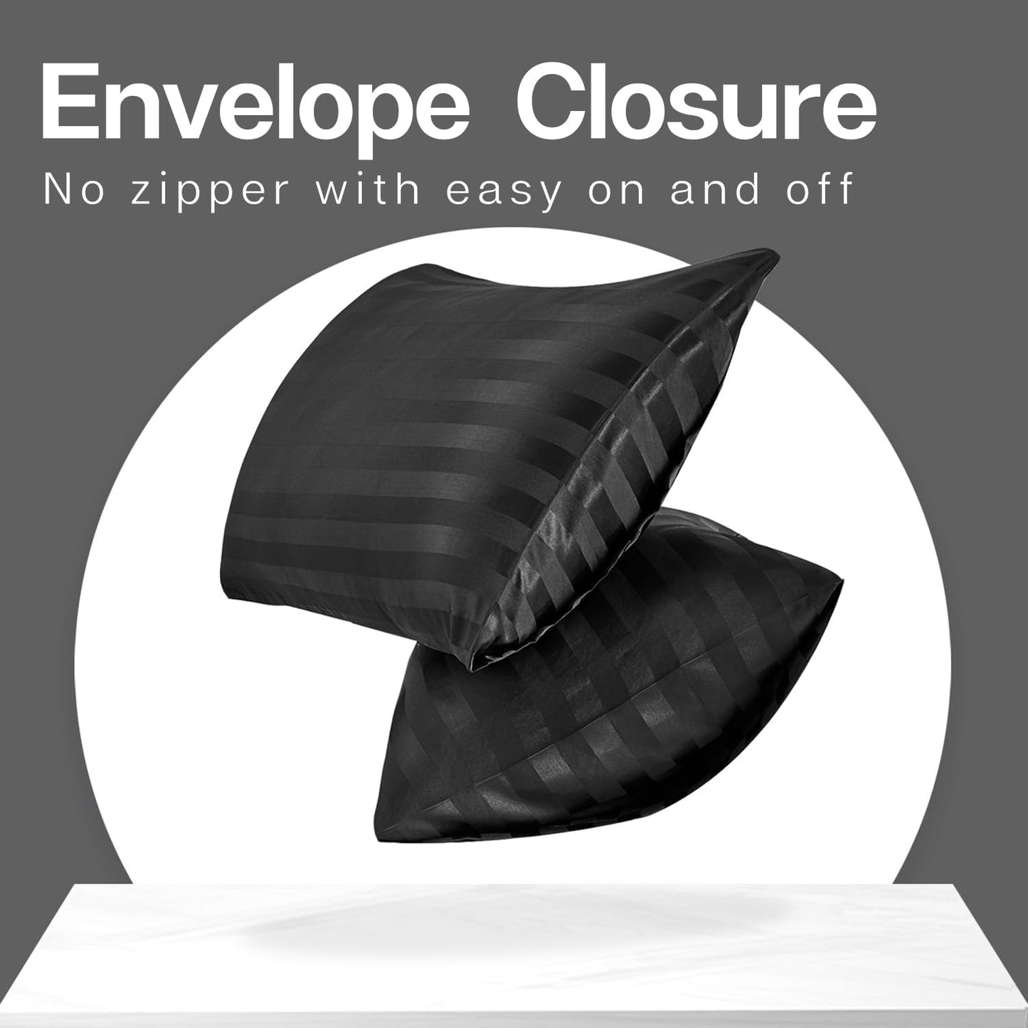 MR&HM Satin Pillowcase for Hair and Skin, Silk Satin Pillowcase 2 Pack, Queen Size Pillow Cases Set of 2, Silky Pillow Cover with Envelope Closure (20x30, Black Striped)