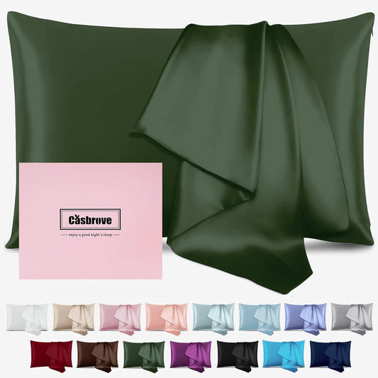 Silk Pillowcase for Hair and Skin Mulberry Silk Pillowcase Soft Breathable Smooth Both Sided Natural Silk Pillowcase with Zipper Beauty Sleep Silk Pillow Case 1 Pack for Gift(Queen,Green)