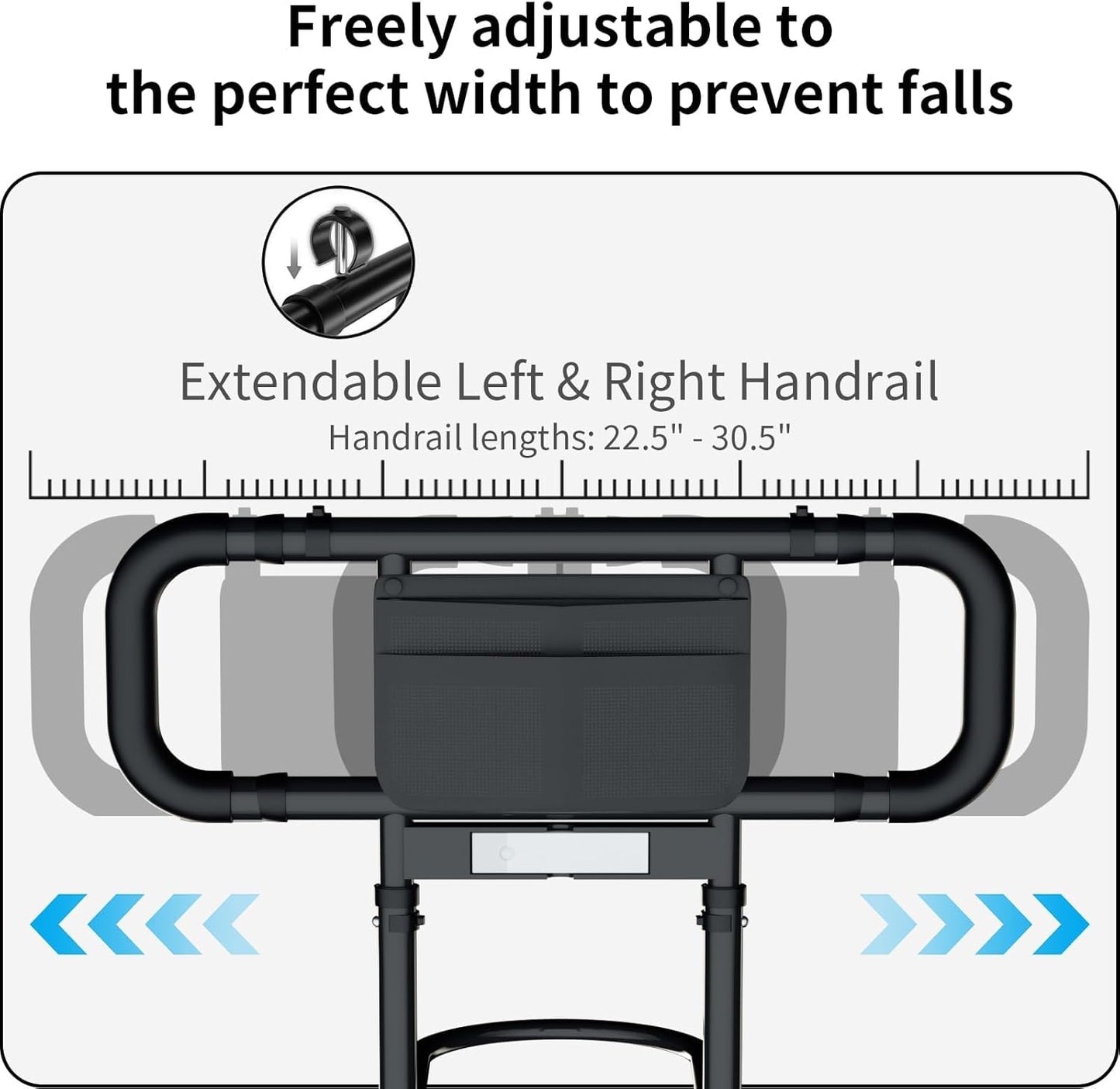 Bed Rails for Elderly Adults Safety: Elderly Assistance Products with Adjustable Double Grips, Storage Pocket, Motion Sensor Light, Items for Elderly Bed Rail, Can Withstand 300lb(Black)