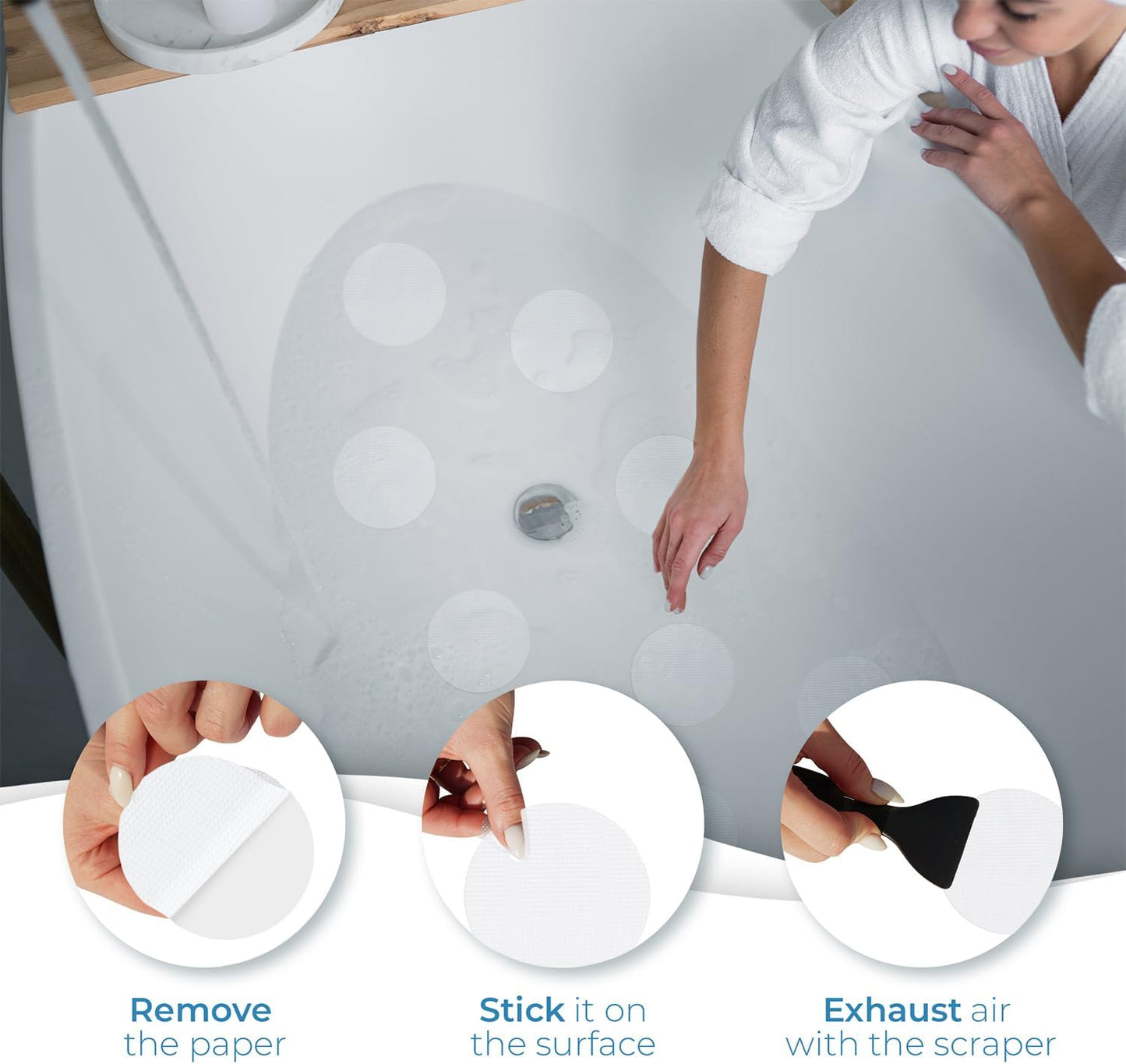 Anti Slip Shower Stickers 24 PCS, White Non-Slip Shower Strips for Adults, Premium Adhesive Bath Tub Stickers