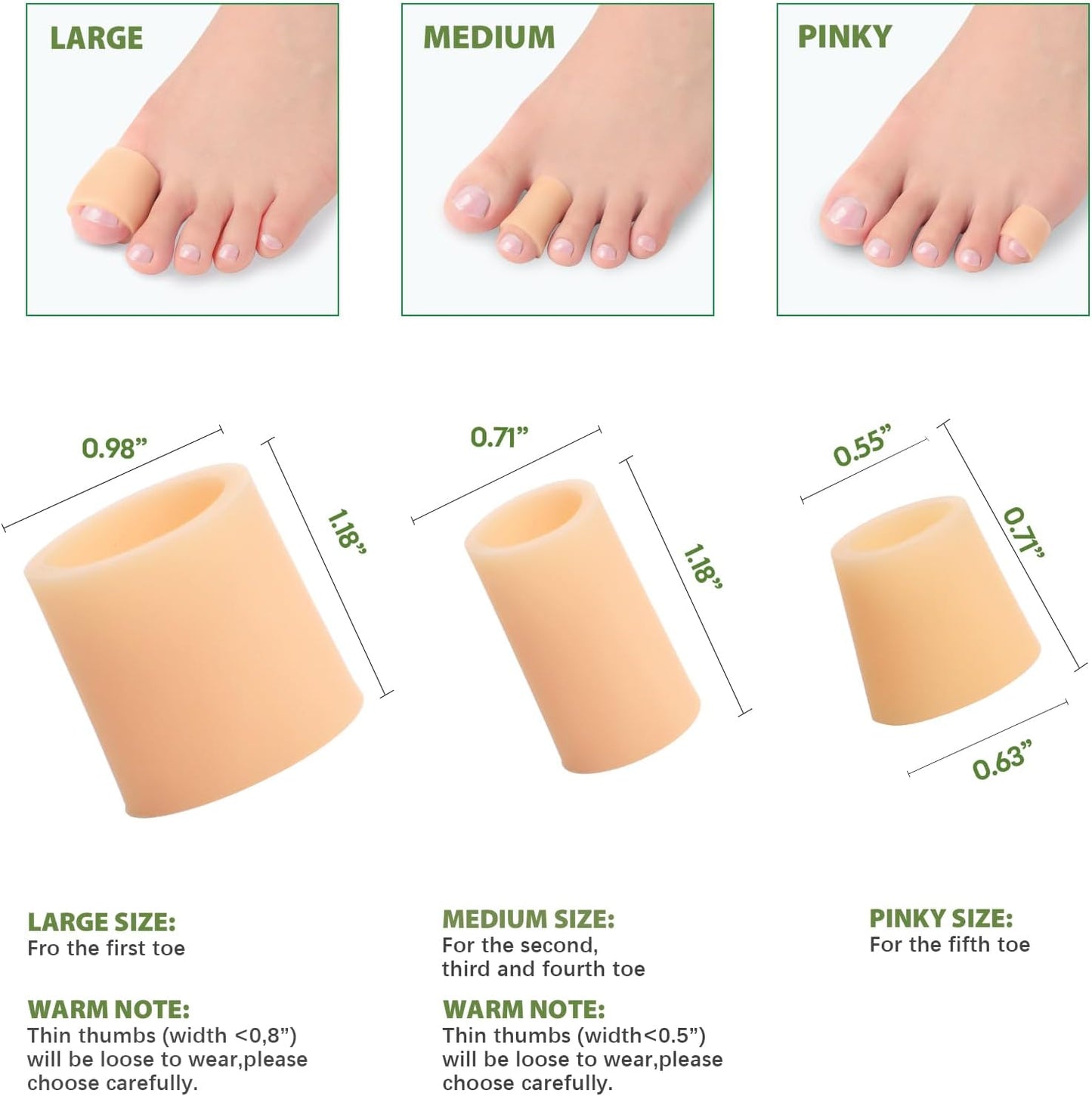 Bukihome Silicone Toe Protectors – 14 Pack Silicone Toe Sleeve for Hammer Toes, Corns, Calluses, Blisters – Soft Gel Protector Toe Cushions for Pain Relief (Beige, Large)