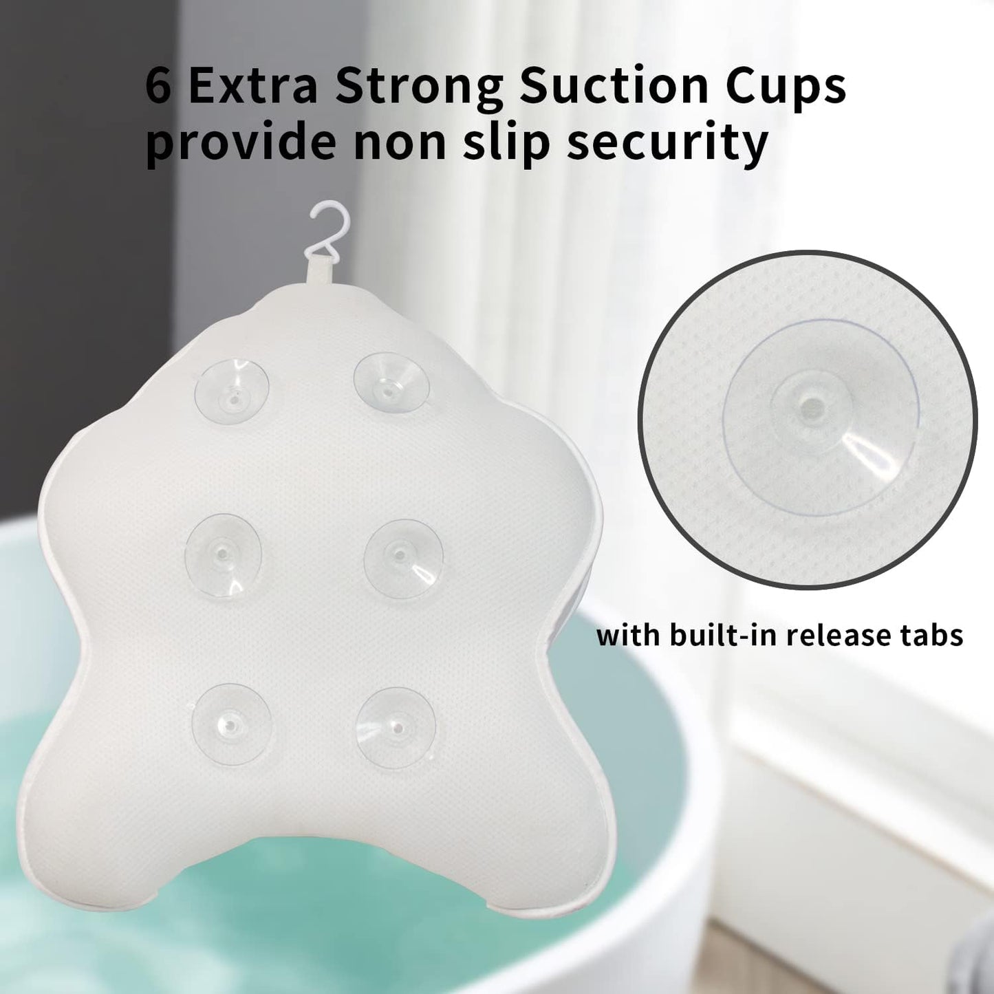 Extra Thick Large Bath Pillow with Neck,Back,Head Support for Bathtub, Spa, Soaking White(19''x15'')
