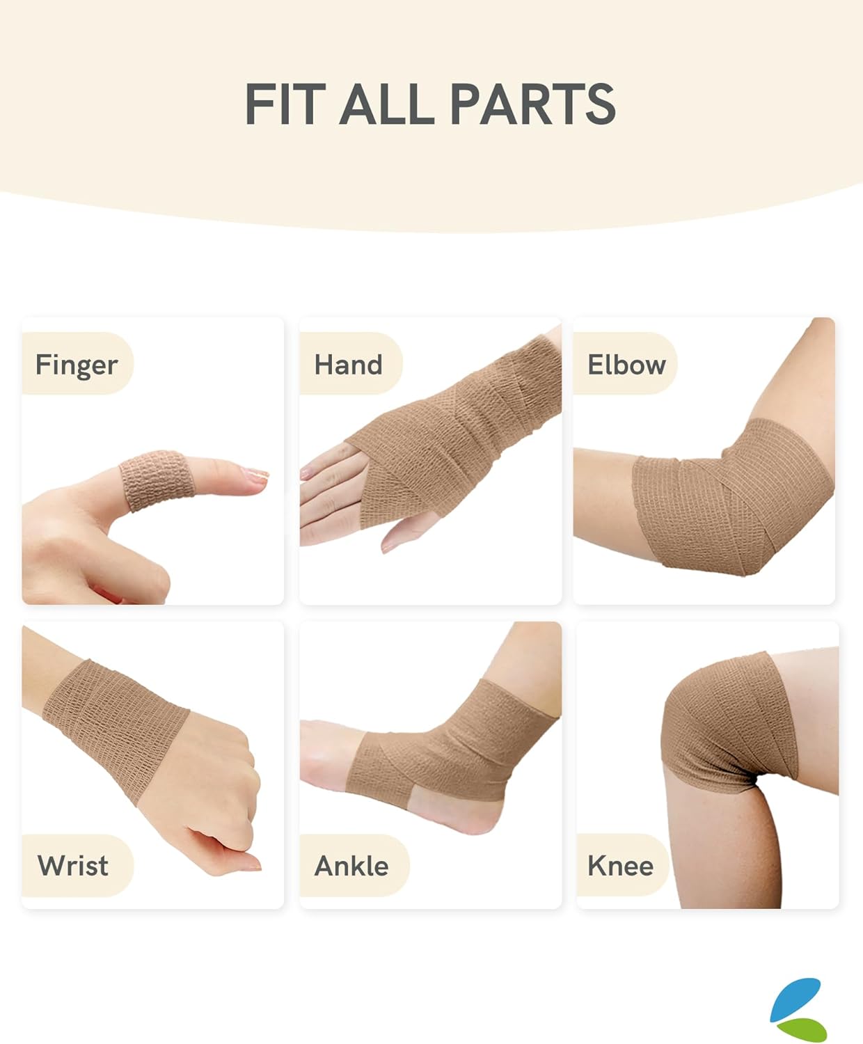 FriCARE Self Adhesive Bandage Wrap, Medical Tape in First Aid Kit, Cohesive Bandages for Wounds Sport Vet, 2 Inches X 5 Yards 6 Rolls, Walnut Brown