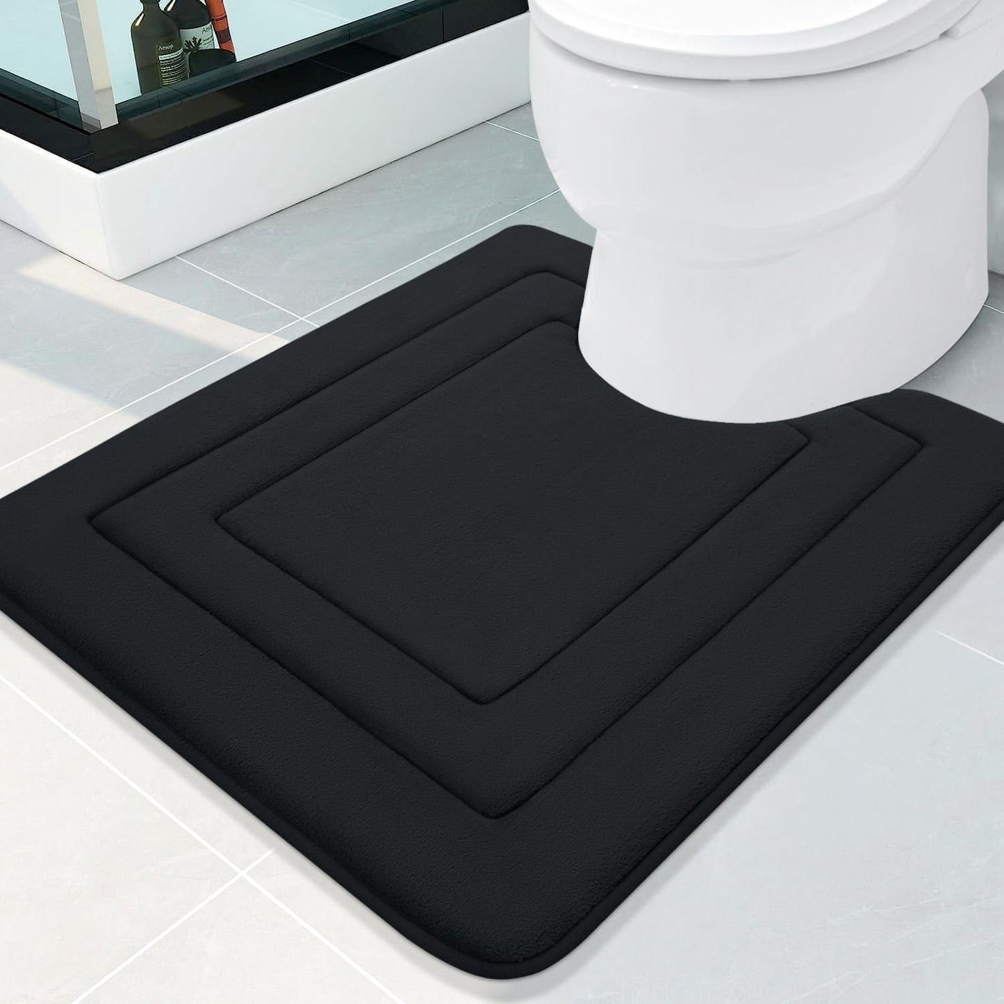 Arotive Memory Foam U-Shaped Toilet Rugs 24" x 20", Super Soft Absorbent Contoured Bathroom Rugs, Machine Washable Contour Bath Mats for Bathroom Toilet Base, Black