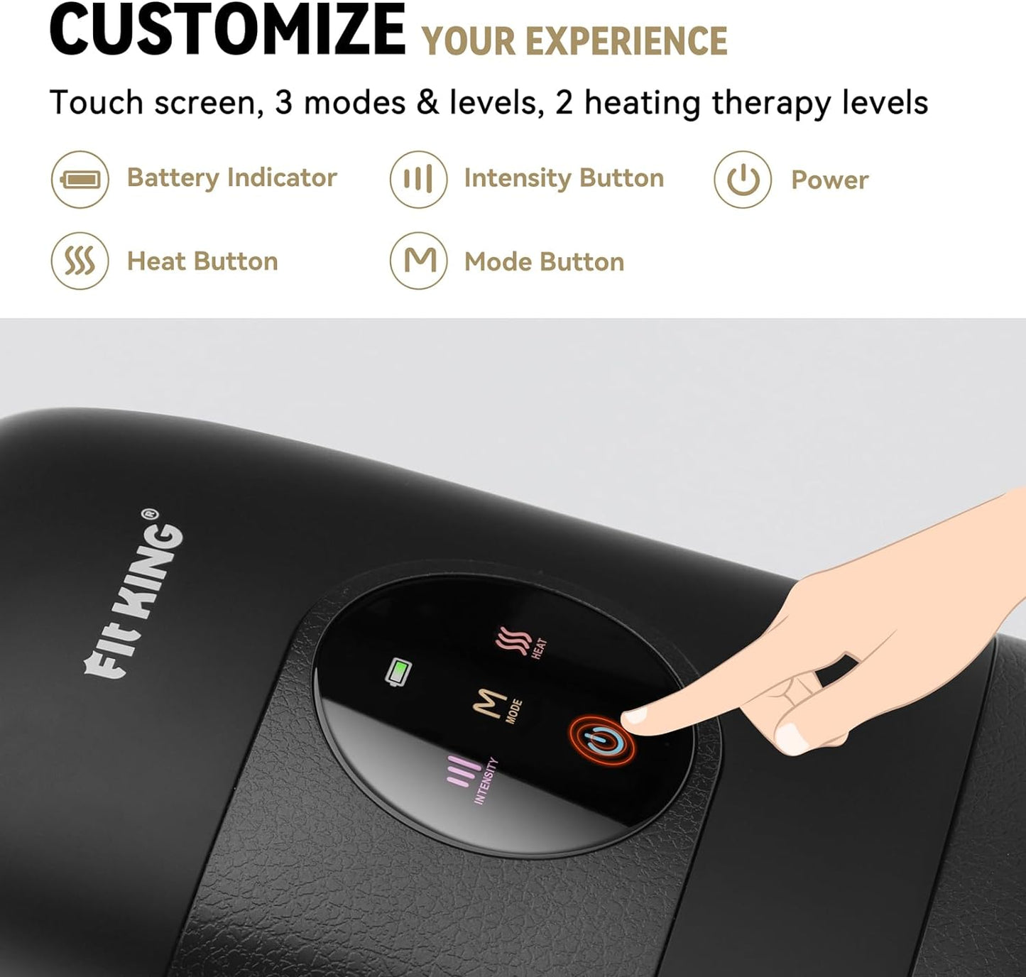 FIT KING Hand Massager with Heat for Hand Massage and Arthritis Carpal Tunnel Finger Numbness Relief - Cordless & Portable & Touch Screen - Birthday Gifts for Women Men Parents