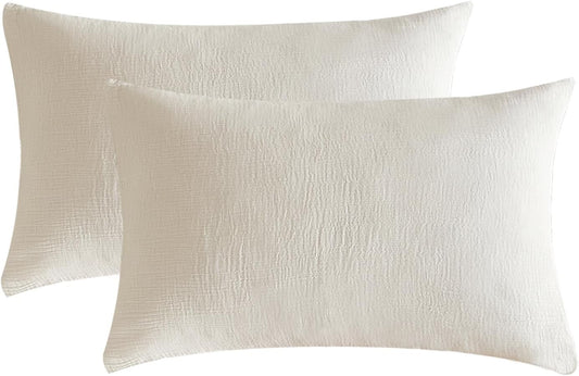 SE SOFTEXLY Muslin Pillowcases Standard Size 100% Cotton, 2 Pack Linen Like Pillow Shams with Envelope Closure, Ultral Soft and Breathable Pillow Case Covers, White, 20" X 26", No Filling