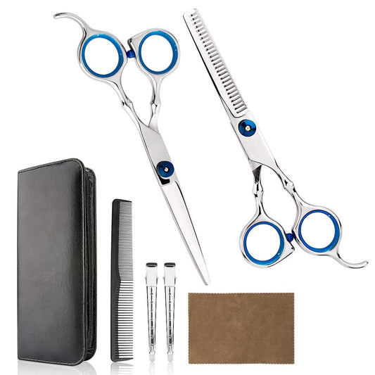 Professional Home Hair Cutting Kit Home Haircutting Scissors Barber Salon Home Thinning Shears Kit with Comb and Case for Men Women