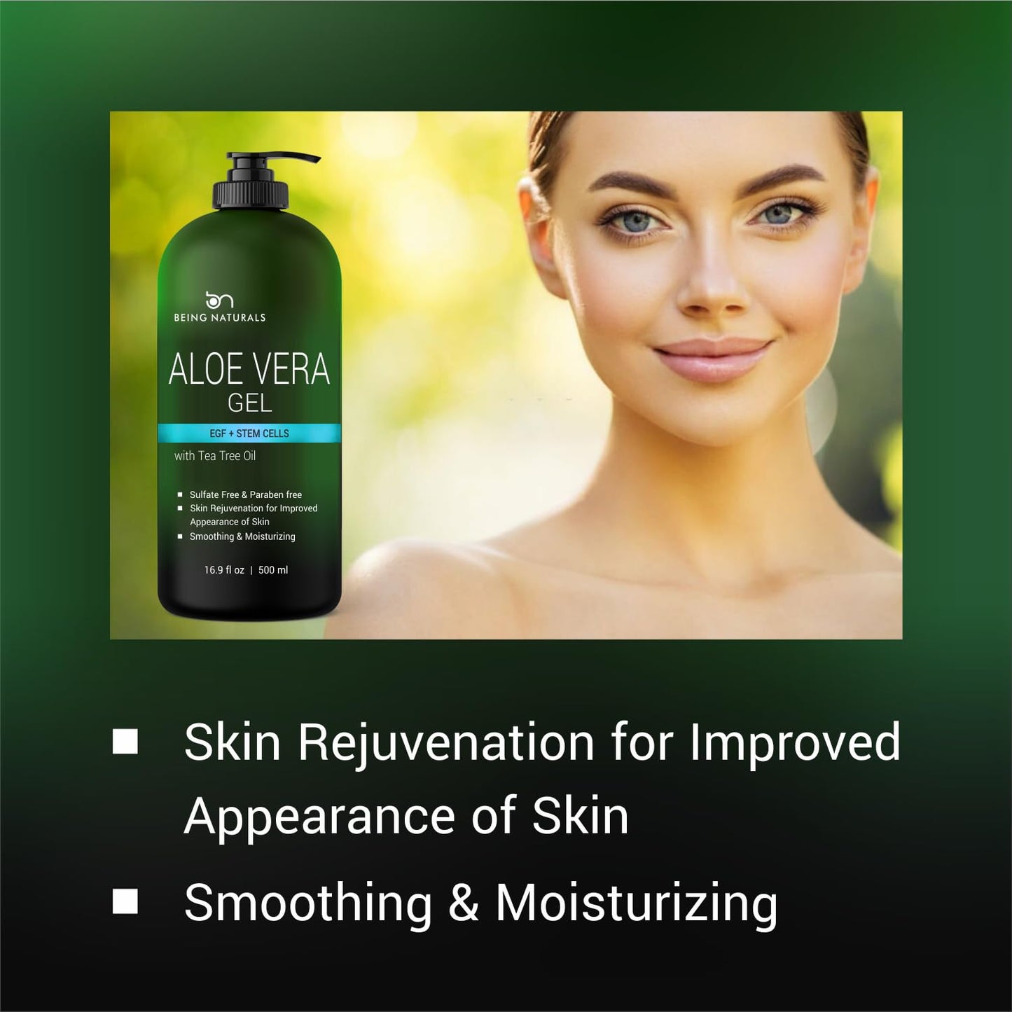 Aloe vera Gel - from 100% Pure Organic Aloe Infused with EGF, Stem Cell, Rosemary Oil - Natural Raw Moisturizer for Face, Body, Hair. Perfect for Sunburn, Acne, Razor Bumps 16.9 fl oz