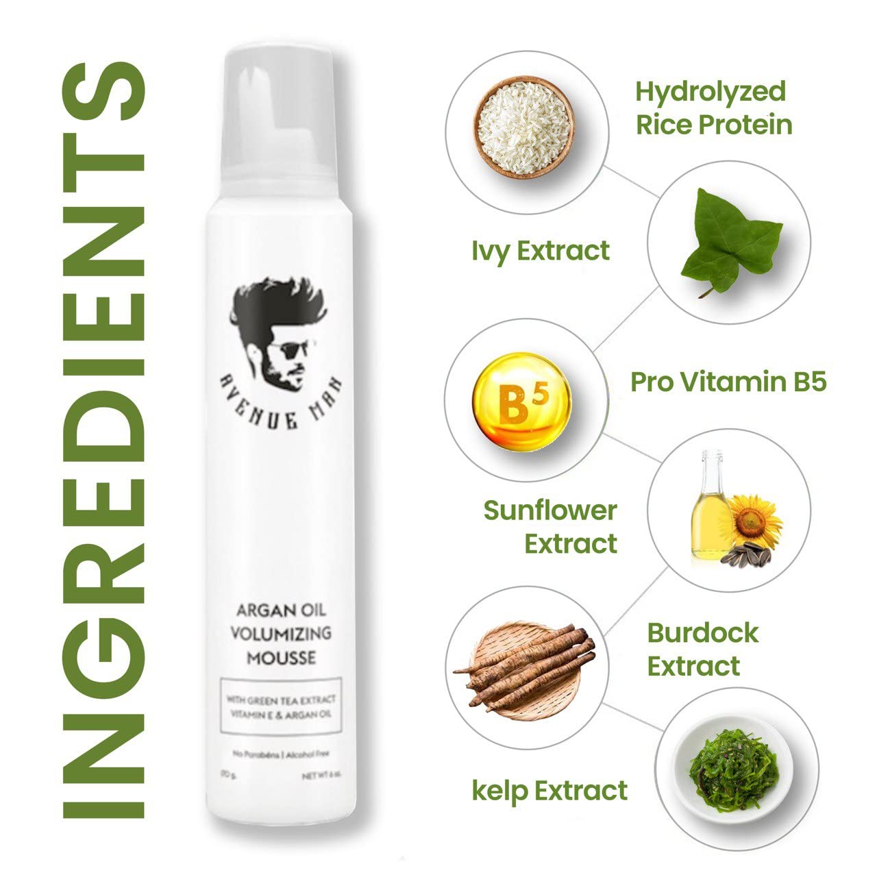 Avenue Man Argan Oil Mousse - Thickening & Volumizing Mousse for Men - Strong Hold, Frizz Control & Humidity Resistance - Herbal-Infused Mens Hair Foam - Long-Lasting Hair Mousse for Men (6.0 oz)