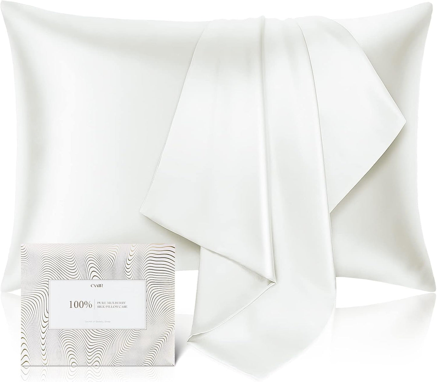 100% Pure Mulberry Silk Pillowcase for Hair and Skin - Allergen Resistant Dual Sides,600 Thread Count Silk Bed Pillow Cases with Hidden Zipper,1pc,King Size,Ivory