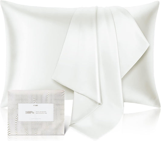 100% Pure Mulberry Silk Pillowcase for Hair and Skin - Allergen Resistant Dual Sides,600 Thread Count Silk Bed Pillow Cases with Hidden Zipper,1pc,King Size,Ivory