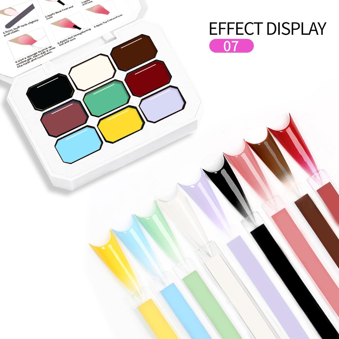 9 Colors Ombre Gel Nail Polish Palette Gradient Painting Gel With 100PCS Nail Sponges & Grabbing Pen ,High Color Rendering Easily Creates Various Blooming Paint Pat Gel For French DIY Nail Art