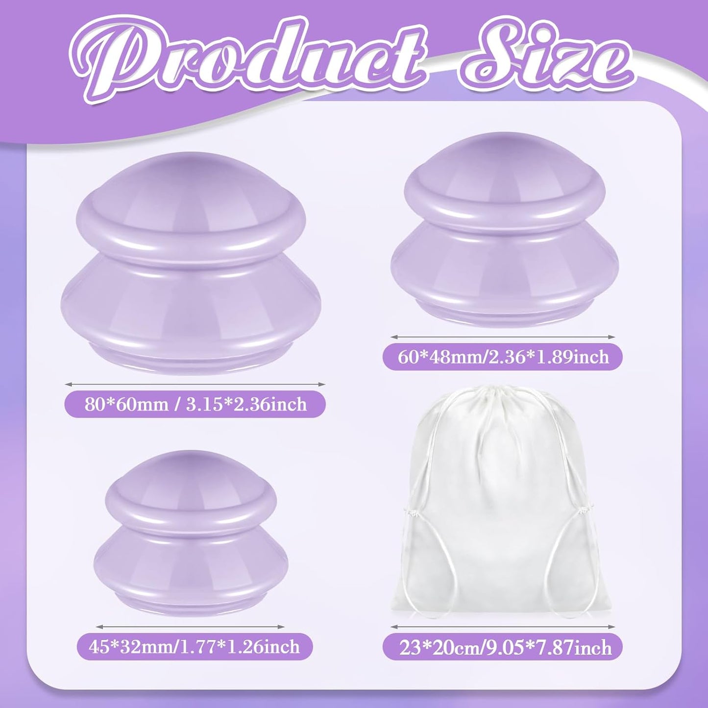 TrelaCo 6 Pcs Cupping Kit for Massage Therapy 3 Sizes Silicone Cupping Set Chinese Massage Therapy for Studio Household Cellulite Joint Pain Muscle Pain(Lavender)