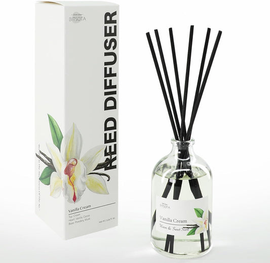 Reed Diffuser Set, 3.52 oz (100ml) Scented Diffuser with Sticks Home Fragrance Reed Diffuser for Bathroom Shelf Decor, Ideal Gift for Woman (Vanilla Cream)
