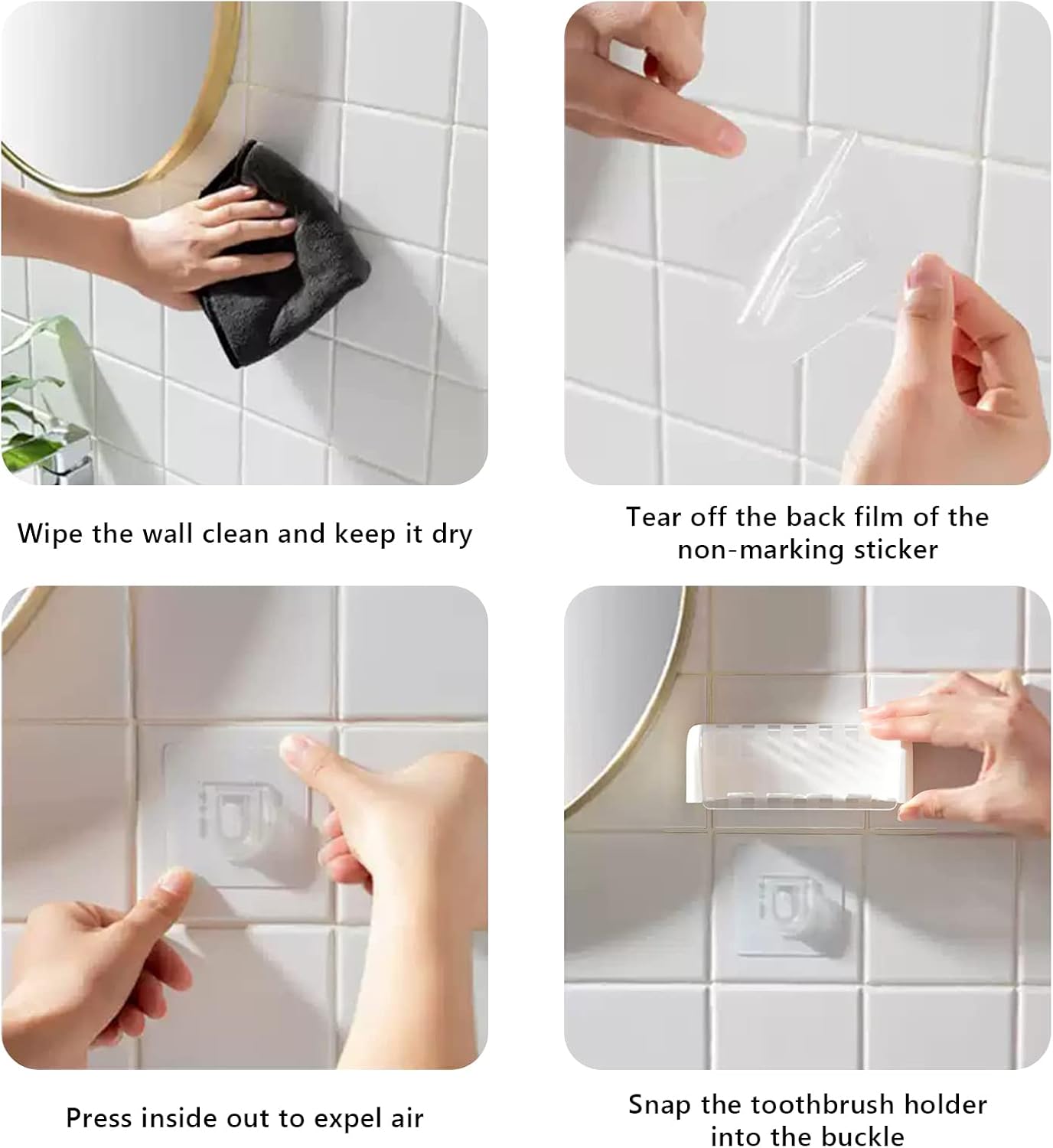 5 Slots Toothbrush Holder Wall Mount with Cover, Self Adhesive Toothbrushes Storage Organizer Perfect for Dorm Bathrooms and Shower, Holds 5 Toothbrushes. (White)