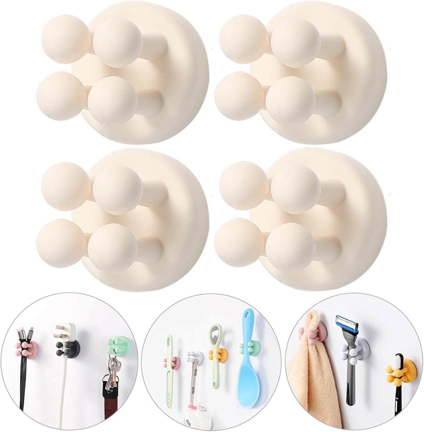 iBetterLife Tooth Brush Holder for Bathroom - 4Pcs Silicone Toothbrush Razor Holder for Shower Wall Mounted Self Adhesive Cute Storage Hook for Kids Hanging Loofah Towel for Kitchen Living Room Office