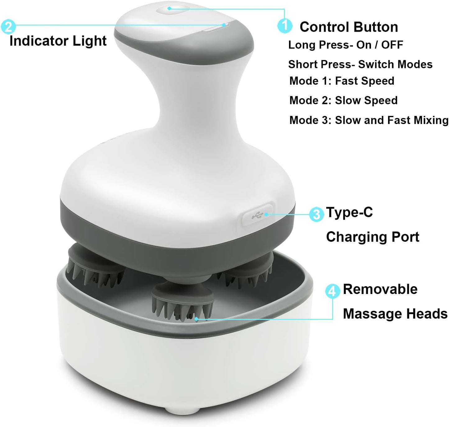 Electric Scalp Massager, Portable Rechargeable Head Massager with 8 Removable Massage Claws, Waterproof Handheld Hair Scalp Scratcher for Full-Body Massage and Stress Relax