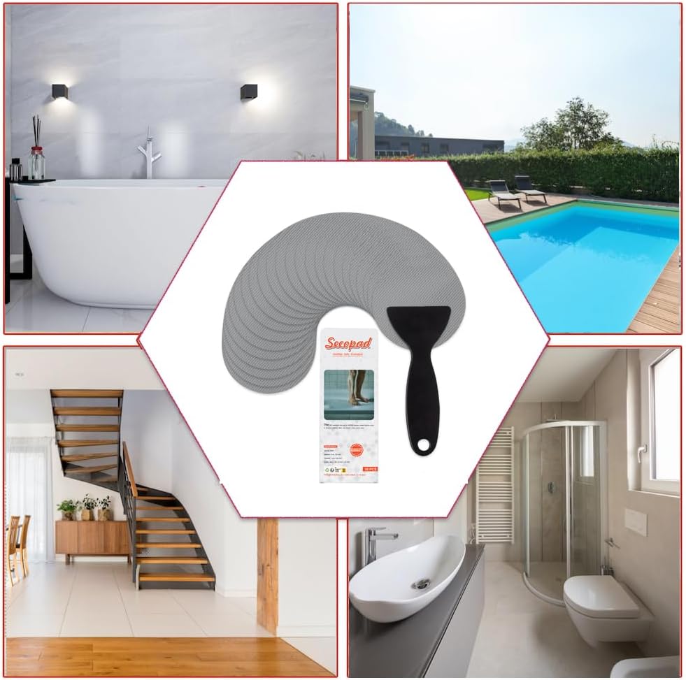 36PCS Bathtub Stickers Non-Slip, Safety Shower Treads Adhesive Appliques with Premium Scraper (Grey)