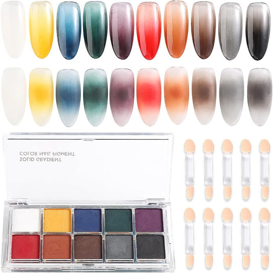 10 Colors Solid Fluorescent Neon Pigment Powder Set Gradient Iridescent Aurora Mermaid Pearl Glitter Dust Kit for Home Salon Nail Art Designs