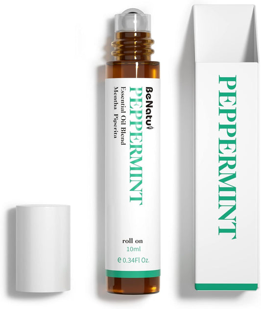 Benatu Peppermint Oil Roll On, Pre-Diluted Natural Essential Oil Blend Roller Travel Size for Skin Care, Aromatherapy, Hair, Body Topical Massage - Head Refresh 10ml