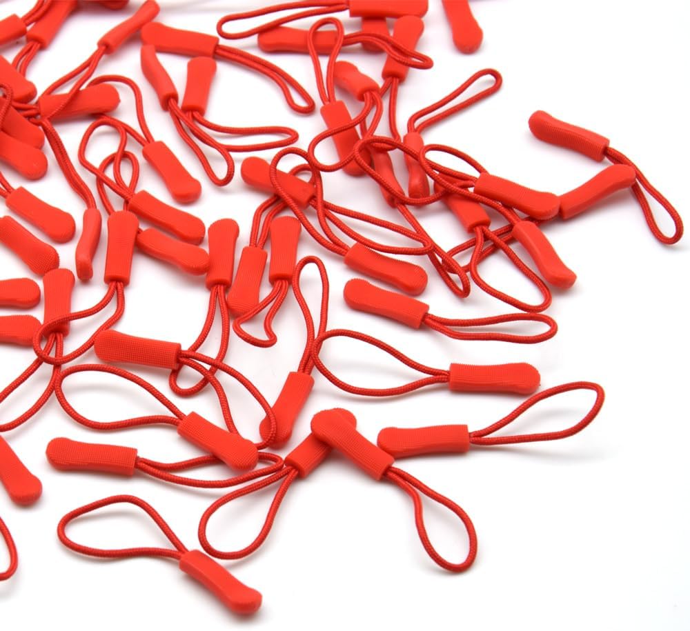 Ruidee 50 Pieces Zipper Pulls Zipper Tabs Zipper Pull Cord Extender Replacement Zipper Pulls for Backpacks, Jackets, Luggage, Purses, Handbags（Red）
