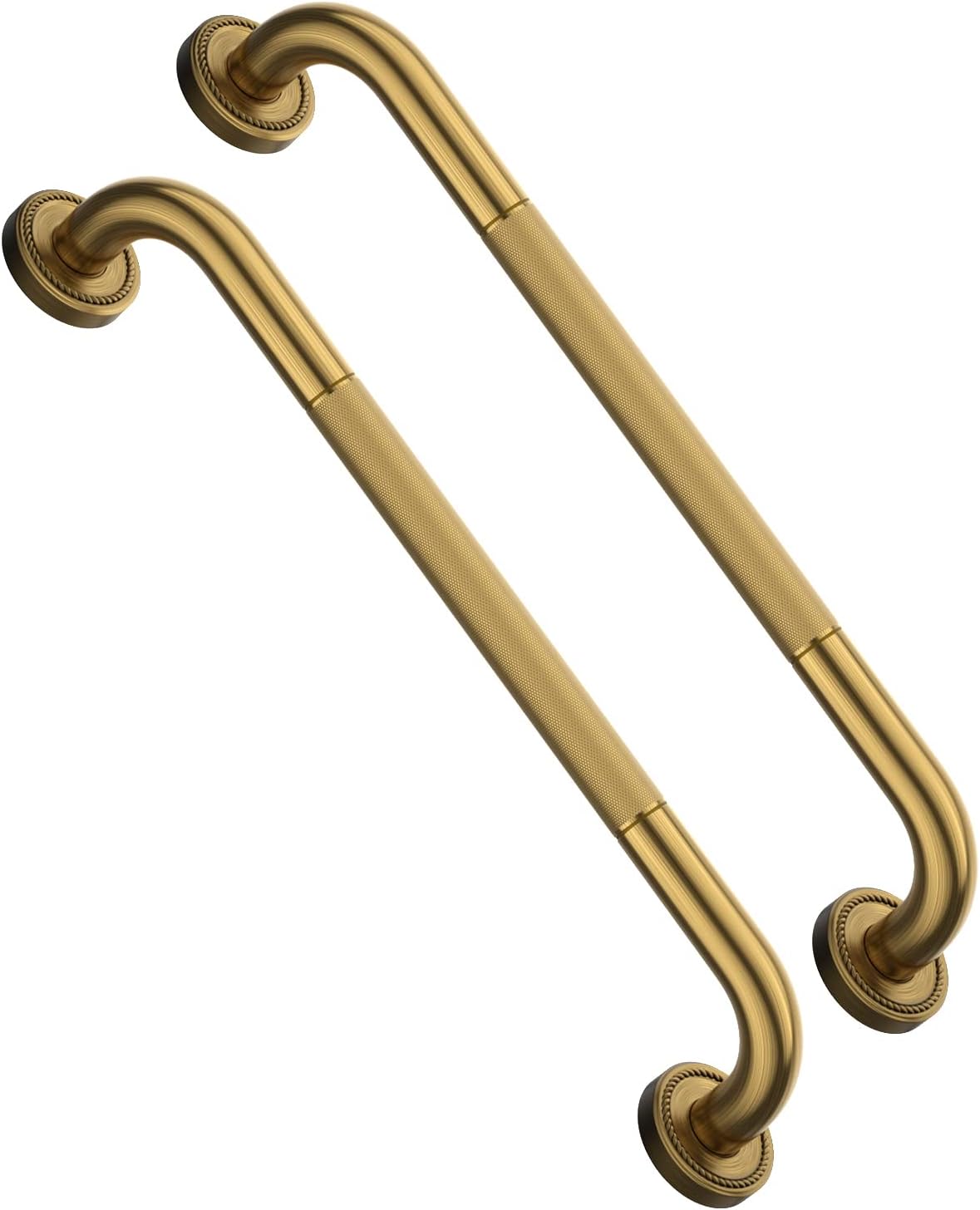 2 Pack 20 Inch Bronze Shower Grab Bar Gold, Munzong Antique Brass Bathroom Grab Bar w/Anti-Slip Knurled Grip, Safety Balance Bar Bath Hand Rail Support Handicap Injury Elderly Senior Assist Handle