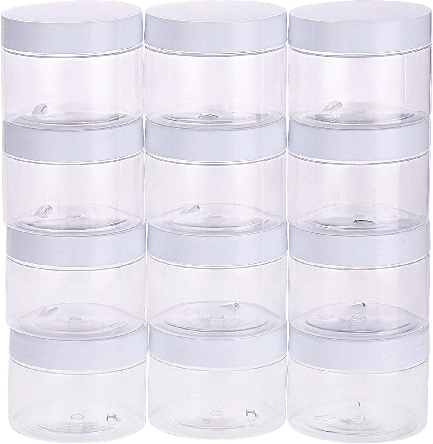 SATINIOR 12 Pack 6 oz Plastic Container Jars with Lids Round Clear Travel Cosmetic Container Jars for Toiletries, Lotion, Cream, Ointments, Makeup, Rhinestone, Samples, Kitchen Storage(White)