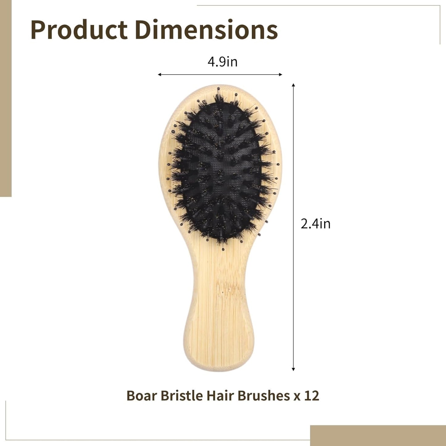 12PCS Mini Boar Bristle Hair Brushes Bulk,Bamboo Small Travel Pocket Paddle Hair Brush for Women Men,Oval Shape,Wooden Handle,Soft Bristles,Ideal for Wholesale and Distribution