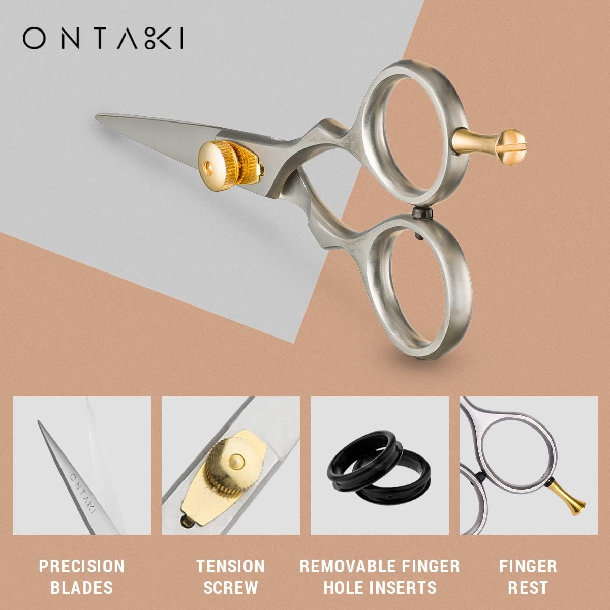 Ontaki Japanese Steel Beard & Hair Shears - Silver, 5.5 in - Precision Sharp Blades for Professional Hair Scissors - Rounded Tips for Mustache Scissors for Men - Finger Rest for Shears for Beard