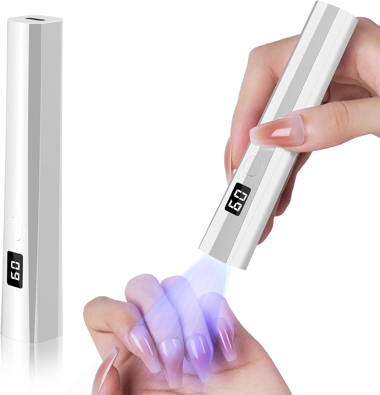 Handheld UV Nail Lamp, 5W Sparkly UV Light for Gel Nails, Portable LED Nail Lamp, Mini Nail Dryer with LCD Screen, USB Nail Light for Fast Curing (Silver)