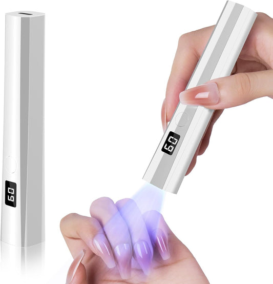 Handheld UV Nail Lamp, 5W Sparkly UV Light for Gel Nails, Portable LED Nail Lamp, Mini Nail Dryer with LCD Screen, USB Nail Light for Fast Curing (Silver)