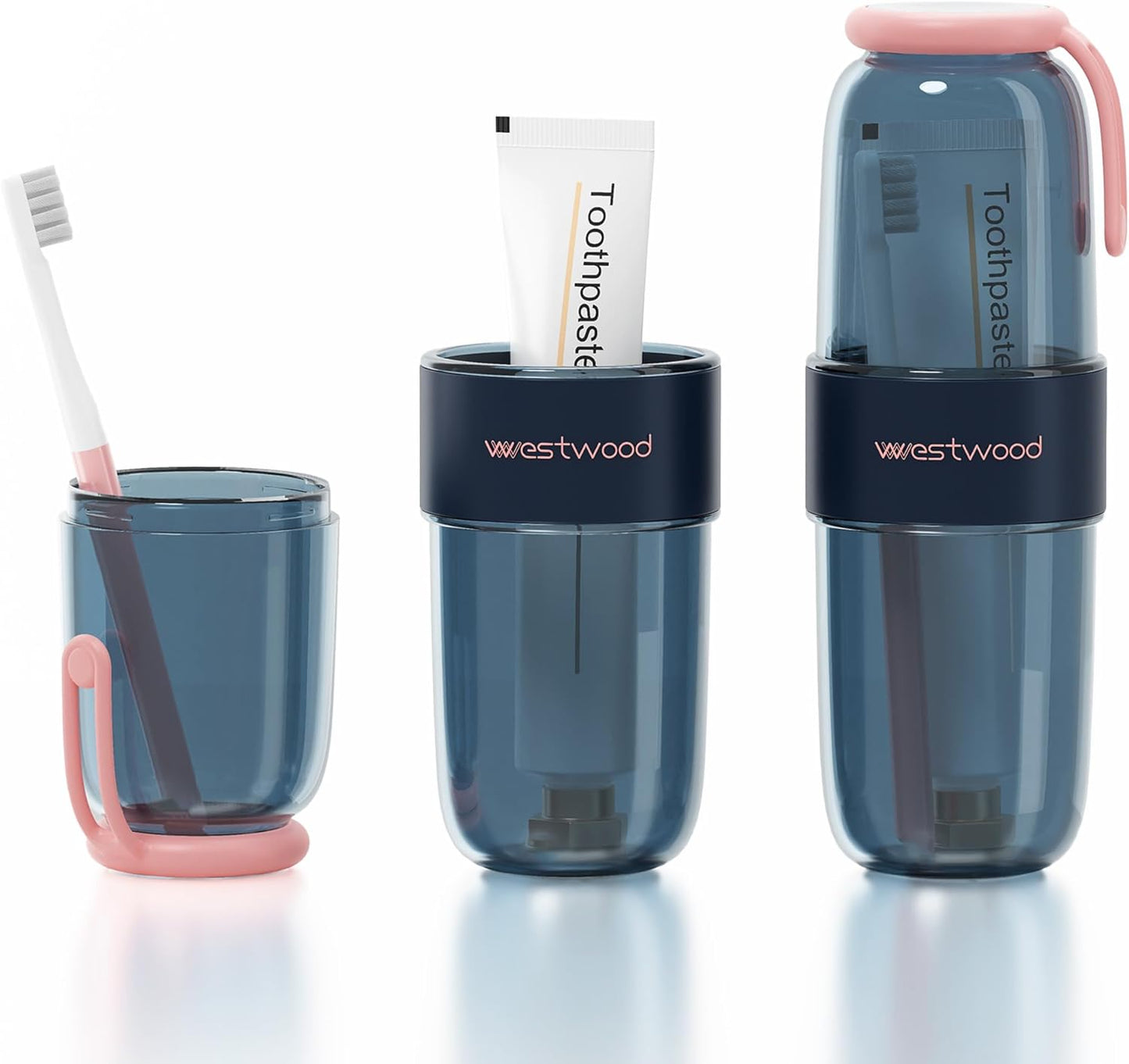 Luxury Transparent Blue Plastic Travel Toothbrush Holder Case with Cover, Portable Travel Toothbrush Cup, Storage Container for School Camping Business Trip Bathroom