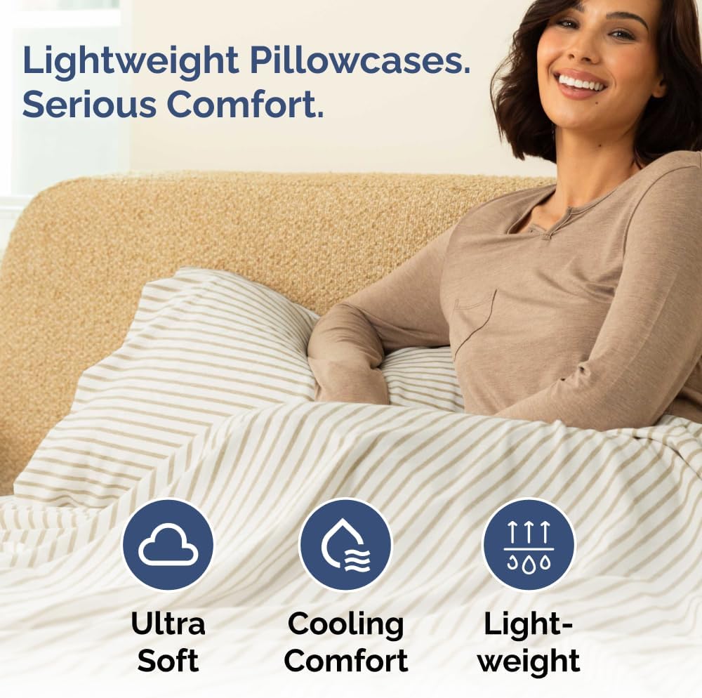 King Pillow Cases Set of 2 - Ultra Soft Hotel Quality Pillowcase Covers - Comfy, Cozy & Wrinkle Free - Shrinkage and Fade Resistant - Machine Washable Pillow Protectors - 2 Piece Set - Beige Stripes 2