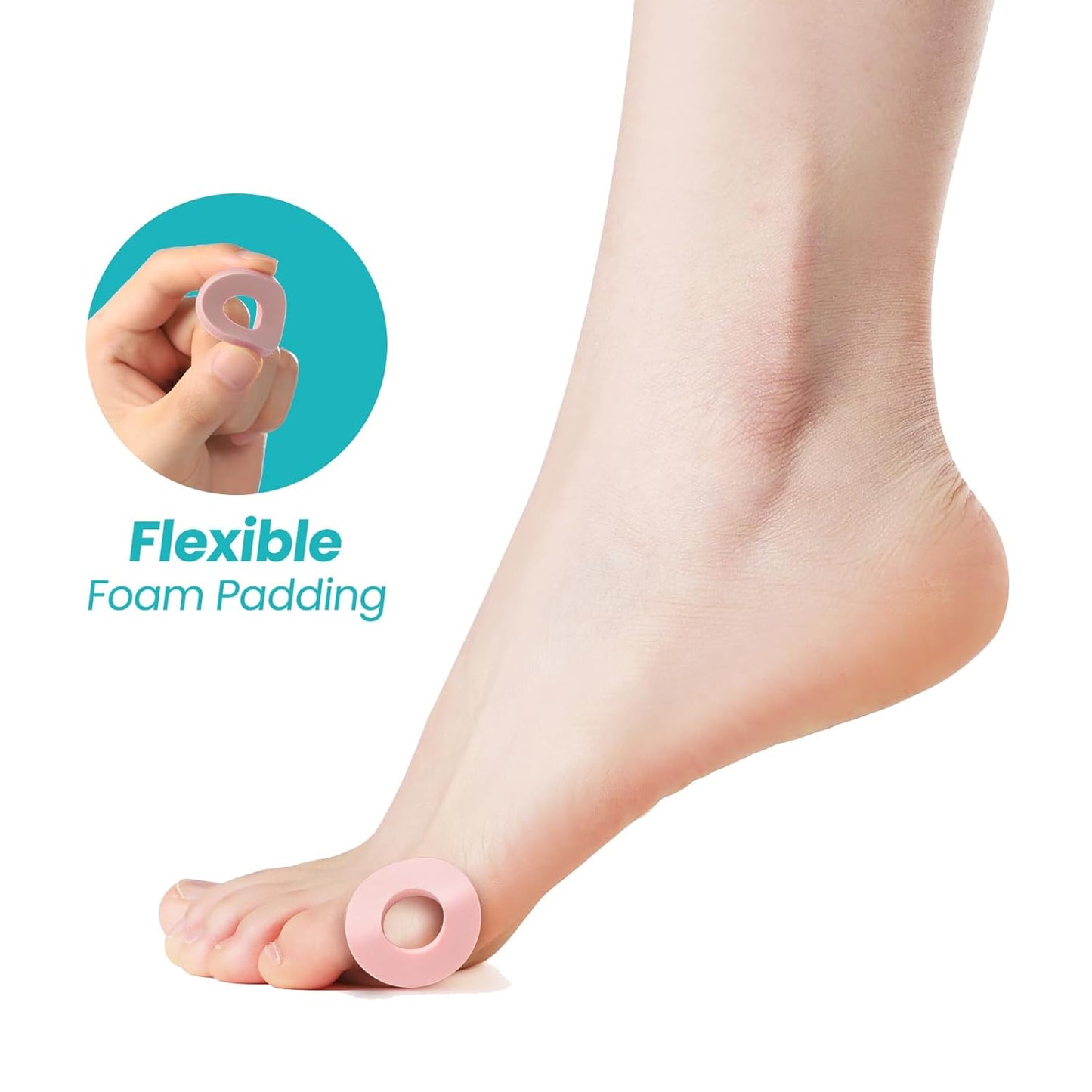 Callus Cushions for Bottom of Foot - Round Foam Padding with Water-Resistant Self-Stick Adhesive - Corn Cushions for Toes and Feet, Reduce Pain, Pressure and Friction from Shoes (Pink, 64 Count)