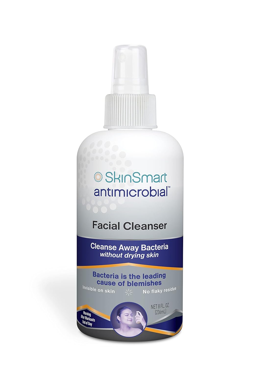 SkinSmart Facial Cleanser for Breakouts, Targets Bacteria for Post-Workout Pimples, Blemishes and Sweat Irritation; 8 oz Spray, Safe for All Ages: Adults and Teens