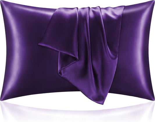 BEDELITE Satin Pillowcase for Hair and Skin, Super Soft and Cooling Similar to Silk Pillow Cases 2 Pack with Envelope Closure, Gift for Women Men(20"x30" Queen Size, Plum Purple)