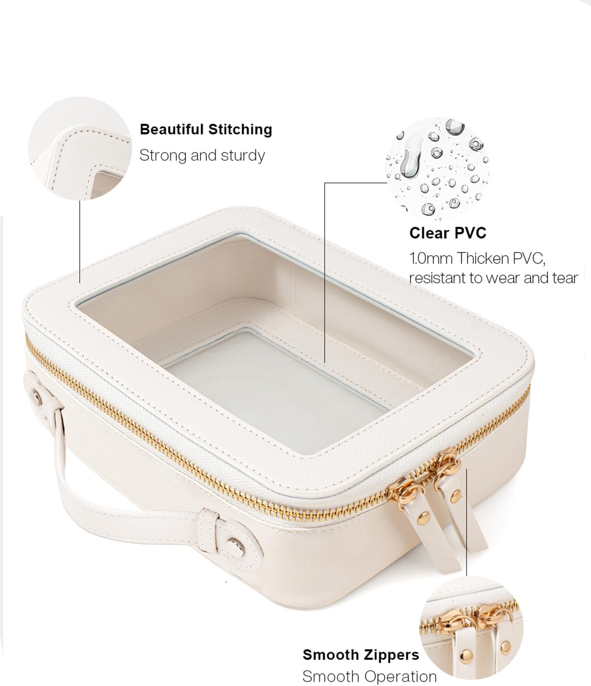 Travel Clear Makeup Bag Set, TSA Approved Cosmetic Bag Case with Zipper Portable Makeup Pouch Toiletry Bag Women Traveling Cosmetic Organizer Storage Bag Car Organizer Car Essentials for Women