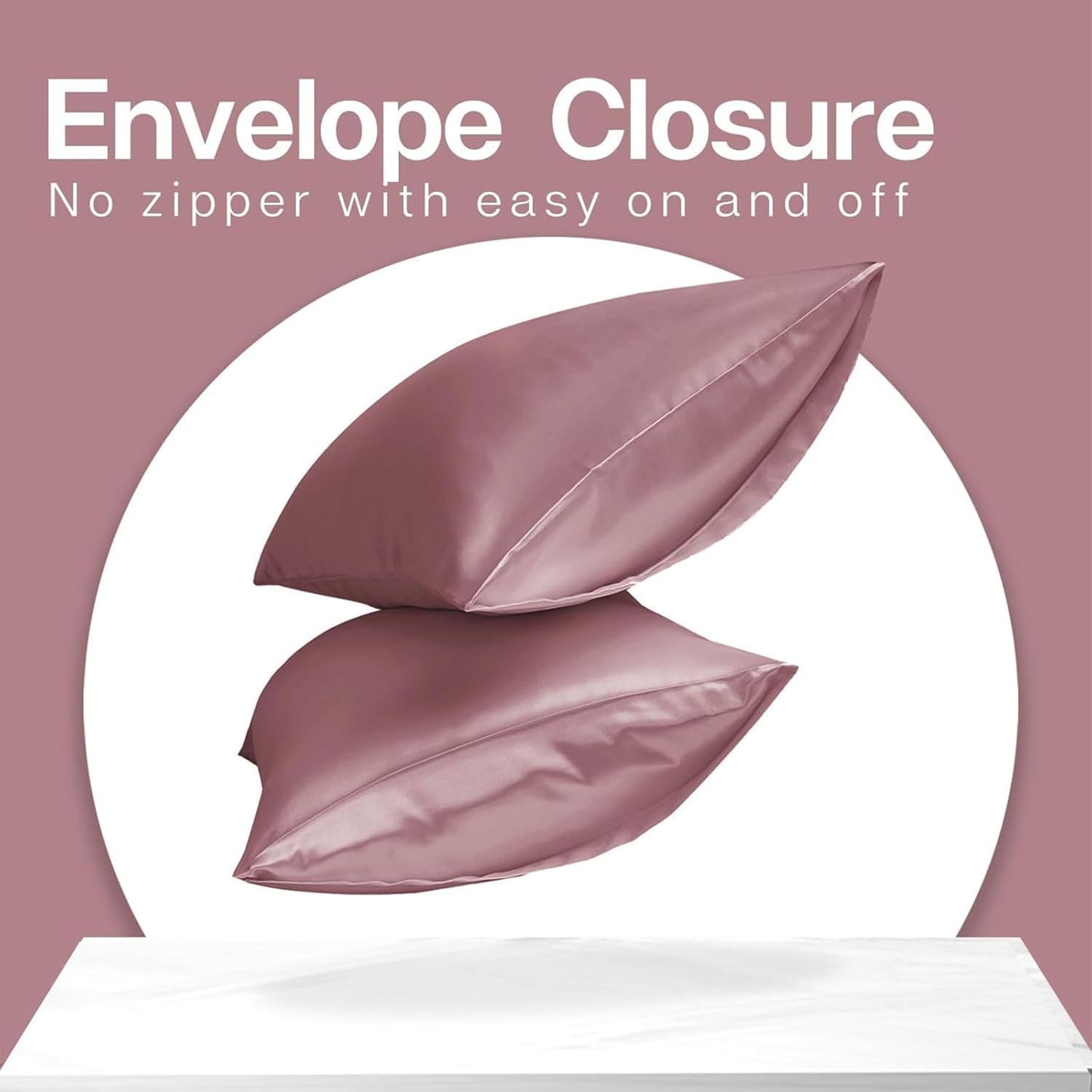 MR&HM Satin Pillowcase for Hair and Skin, Silk Satin Pillowcase 2 Pack, Standard Size Pillow Cases Set of 2, Silky Pillow Cover with Envelope Closure (20x26, Rose Taupe)