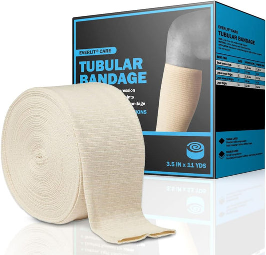 EVERLIT Elasticated Tubular Support Bandage | Stockinette Tubing for Large Arm, Knees, Legs | Light to Moderate Compression Bandage Roll For Tissue Support (Size E | 3.5" x 11 yd)