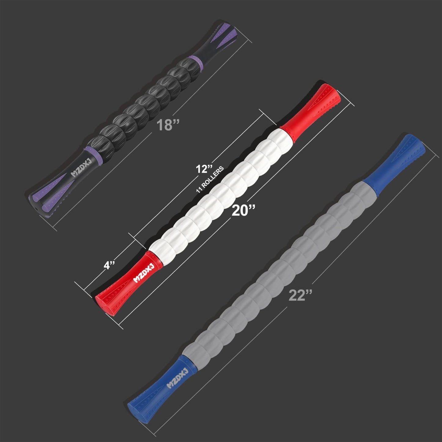 Muscle Roller Stick for Athletes - Deep Tissue Fascia Blaster & Roller Massager for Myofascial Pain Relief - Handheld Physical Therapy & Recovery Tool(Red White-20 inch)