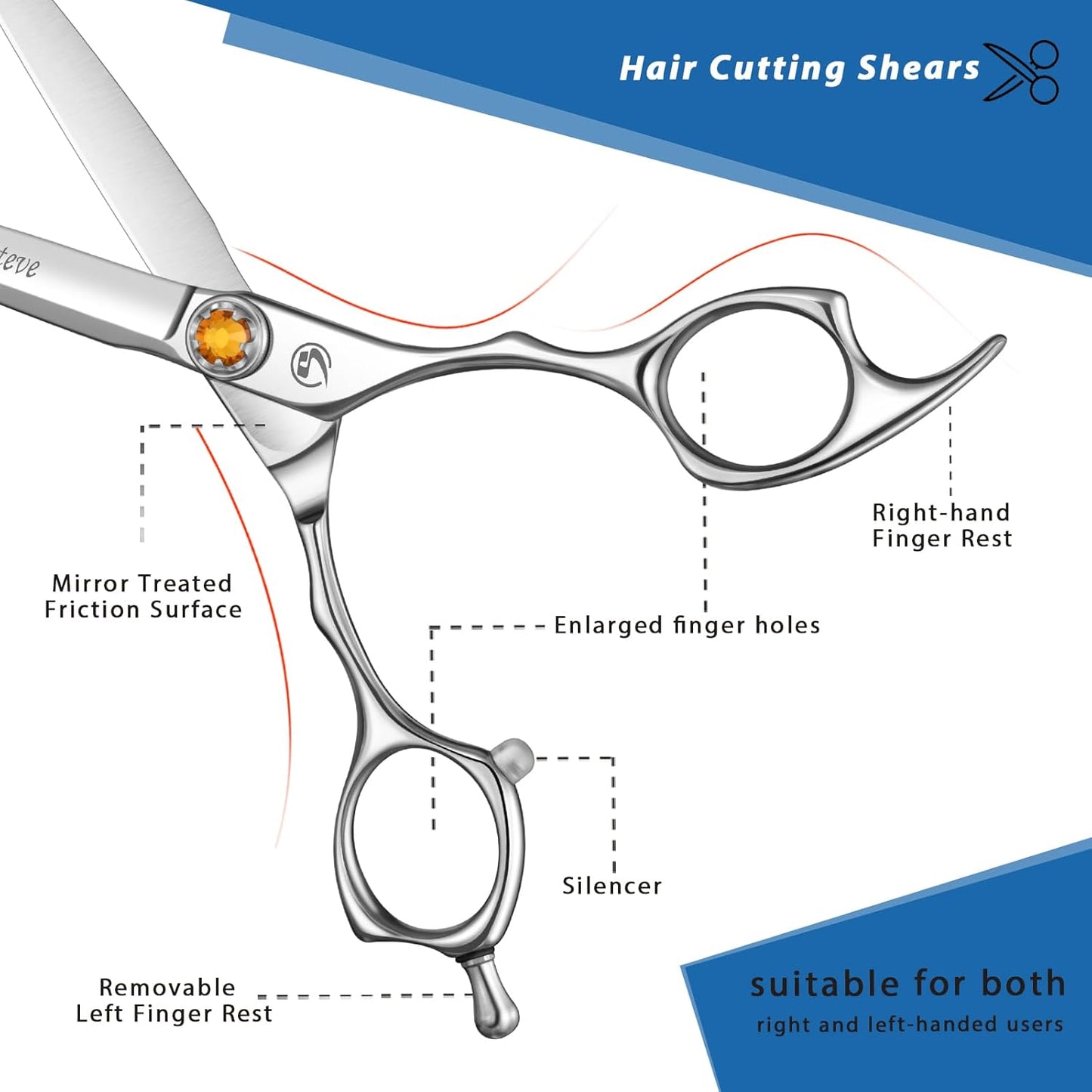 Professional Hair Cutting Scissors 6 Inch, VG10 Stainless Steel Barber Shears, Extremely Sharp Hairdressing Scissors for Salon & Home Use, Ambidextrous Left Right Hand