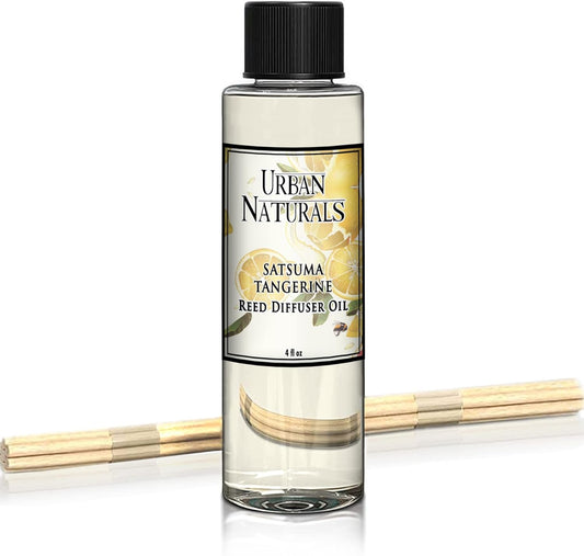Urban Naturals Satsuma Tangerine Reed Diffuser Refill Set | Includes a Free Set of Reed Sticks! 4 oz | Long Lasting Room Scent | Great Home Gift Idea