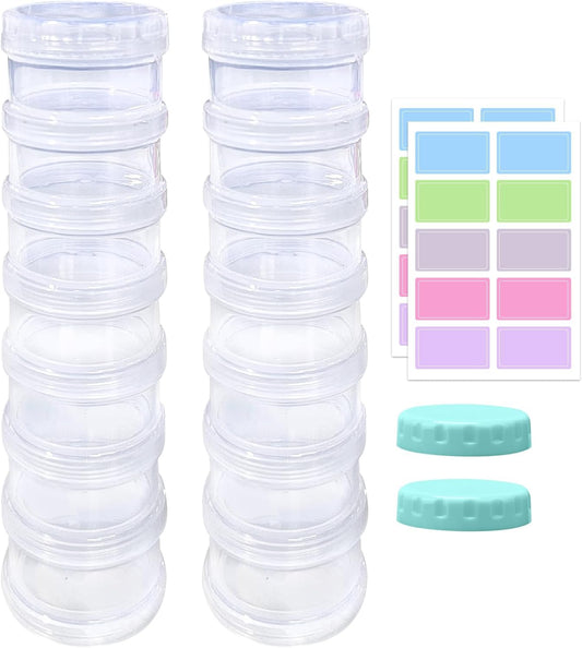2 Pack 7 Day Pill Organizer Case Stackable Weekly Supplements Vitamins Pills Holder Dispenser Large Translucent Clear with Extra Lid