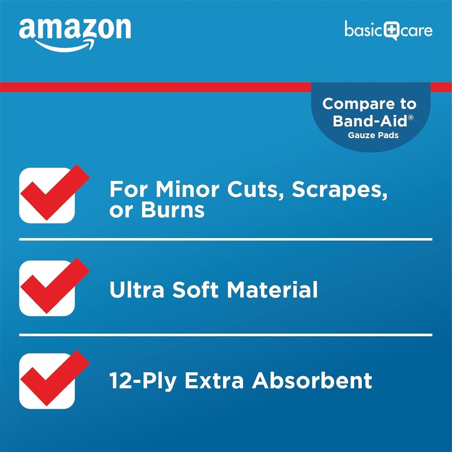 Amazon Basic Care Gauze Pads, 3x3 inches Sterile Medical Wound Dressing Sponges for Cleaning, Covering, & Cushioning Cuts & Minor Injuries, 50 Count (Previously All Health) (Pack of 2)